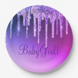 パープルグリッターきらきら光るガールネームスパークルグラムシック ペーパープレート