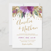 パープルグリッターきらめくアメジスト結婚ズ 招待状 (正面)