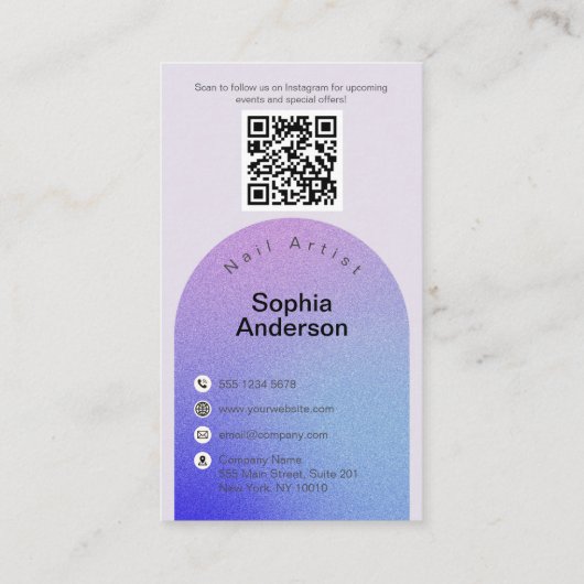 パープルグリッターきらめくアーチ美しい写真 名刺 (裏面)