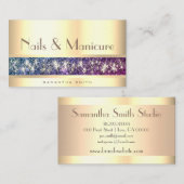 パープルグリッターきらめくイベントプランナー金ゴールド爪、 ネイル 名刺 (正面/裏面)