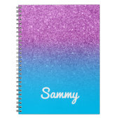 パープルグリッターとアクアブルーグラデーション ノートブック (正面)