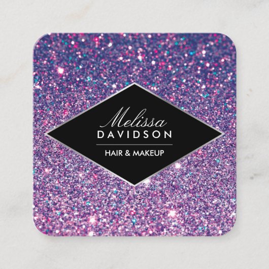 パープルグリッターとグラマー美しい スクエア名刺 (正面)