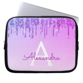 パープルグリッターとスパークルモノグラム ラップトップスリーブ