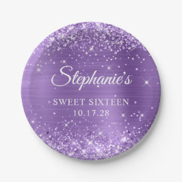 パープルグリッターとフォイルSweet sixteen ペーパープレート
