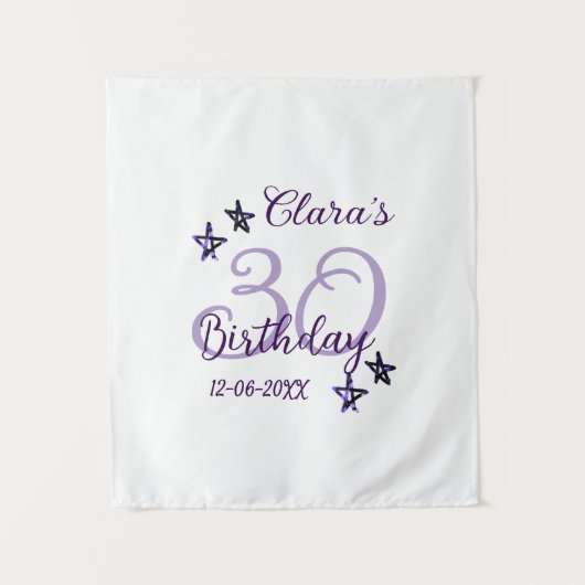 パープルグリッターの星 30歳の誕生日 現代レトロ タペストリー (正面)