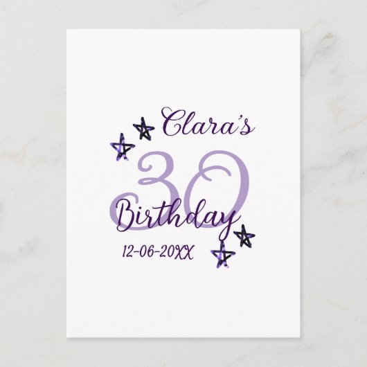 パープルグリッターの星 30歳の誕生日 現代レトロ ポストカード (正面)