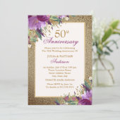 パープルグリッターアメジストフラワーフィフティー周年 招待状 (スタンド正面)