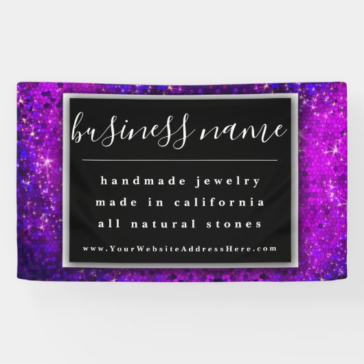 パープルグリッターアーティザンブラックとホワイトの黒板 横断幕 (横)