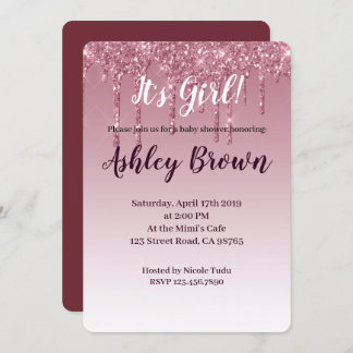 パープルグリッターイットガールベビーシャワーきらきら光る招待状 招待状