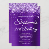 パープルグリッターインディゴオンブルーフォイル 21歳の誕生日 招待状 (正面/裏面)