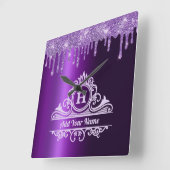 パープルグリッターエレガントモノグラム壁時計 スクエア壁時計 (傾斜)