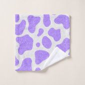 パープルグリッターオールオーバー牛プリントバスルーム バスタオルセット (ウォッシュタオル)