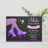 パープルグリッターガールズローラースケートで滑る誕生日パーティー 招待状 (スタンド正面)