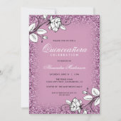 パープルグリッターキンセアニェラホワイトローズ 招待状 (正面)