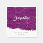 パープルグリッターキンセアニラ名前をカスタムする スタンダードカクテルナプキン (正面)