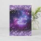パープルグリッターギャラクシー プラネタリウム ウェディング 招待状 (スタンド正面)