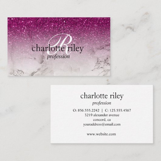 パープルグリッターグラデーションモノグラムマーブルサロンメイクアップ 名刺 (正面/裏面)