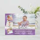 パープルグリッターグラデーション誕生フォトコラージュ 案内状 (スタンド正面)