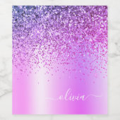 パープルグリッターグラムメタルモノグラム名 ワインラベル (シングルラベル)