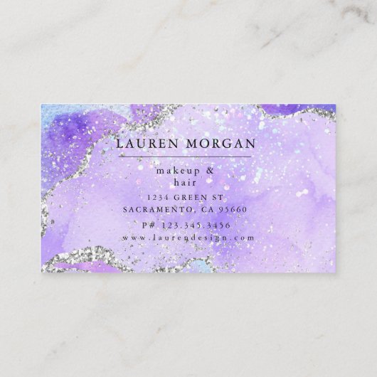 パープルグリッターゴージャスなメイクアップアーティスト 名刺 (裏面)