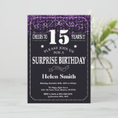 パープルグリッターサプライズ15th誕生日招待状 招待状 (スタンド正面)