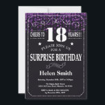 パープルグリッターサプライズ18th誕生日招待状 招待状<br><div class="desc">パープルグリッターサプライズ18誕生日招待状。ホワイトタイポグラフィ。黒と白の黒板の背景大人の誕生日。男女誕生日10代の少年女性のデイ招待状第13回第15回第16回第18回第20回第21回第30回第40回第60回第70回第80回第90回第100回。年齢に関係なく。さらにカスタマイズするには、「クリックカスタマイズit」ボタンをクリックし、デザインツールを使用してこのテンプレートを変更してください。</div>