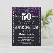 パープルグリッターサプライズ50th誕生日招待状 招待状 (スタンド正面)