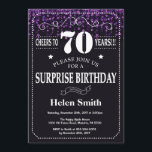 パープルグリッターサプライズ70th誕生日招待状 招待状<br><div class="desc">パープルグリッターサプライズ70誕生日招待状。ホワイトタイポグラフィ。黒と白の黒板の背景大人の誕生日。男女誕生日10代の少年女性のデイ招待状第13回第15回第16回第18回第20回第21回第30回第40回第60回第70回第80回第90回第100回。年齢に関係なく。さらにカスタマイズするには、「クリックカスタマイズit」ボタンをクリックし、デザインツールを使用してこのテンプレートを変更してください。</div>