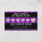 パープルグリッターサロンヘアスタイリストメイクアップアーティストスパ 予約カード (裏面)