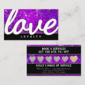 パープルグリッターサロンヘアスタイリストメイクアップアーティストスパ 予約カード (正面/裏面)