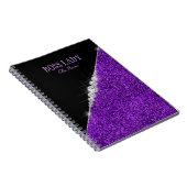 パープルグリッターシルバーダイヤモンドパーソナライズされた ノートブック (右側)