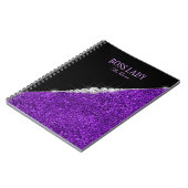 パープルグリッターシルバーダイヤモンドパーソナライズされた ノートブック (左側)