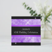 パープルグリッターシルバーライト黒30歳誕生日 招待状 (スタンド正面)