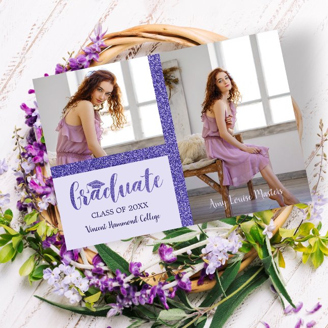 パープルグリッターシンプル卒業2枚写真卒業 (クリエイターアップロード済み)