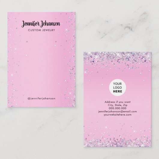 パープルグリッタージュエリーホルダーイヤリングピンクブシン 名刺 (正面/裏面)