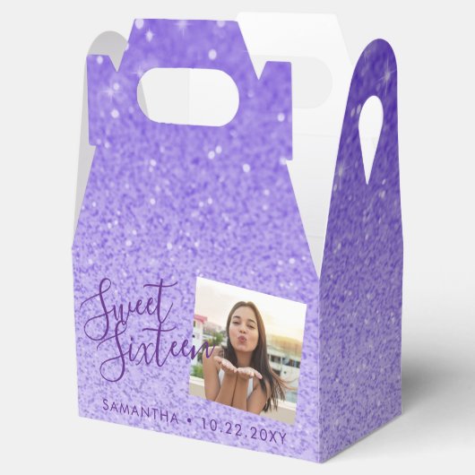 パープルグリッタースウィート16シック写真 フェイバーボックス (オープン)