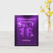 パープルグリッタースウィート16バースデーパーティードカード カード (黄色い花)