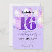 パープルグリッタースウィート16誕生日バルーンガーリーズ 招待状 (正面)