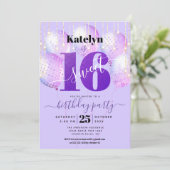 パープルグリッタースウィート16誕生日バルーンガーリーズ 招待状 (スタンド正面)