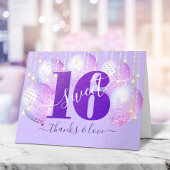 パープルグリッタースウィート16誕生日バルーンガーリー サンキューカード