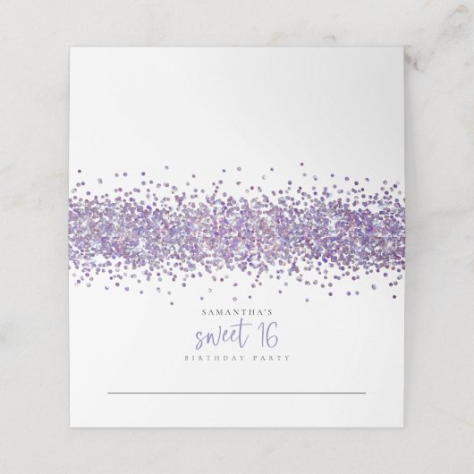 パープルグリッタースクリプトスウィート16誕生日 プレイスカード (外部開封)