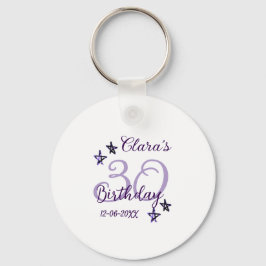 パープルグリッタースター30歳のレトロモダンビデオ キーホルダー