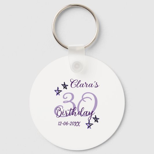 パープルグリッタースター30歳のレトロモダンビデオ キーホルダー (正面)