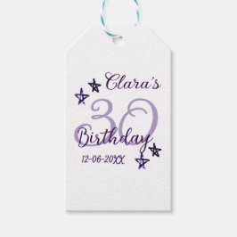 パープルグリッタースター30歳のレトロモダンビデオ ギフトタグ