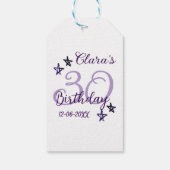 パープルグリッタースター30歳のレトロモダンビデオ ギフトタグ (裏面)