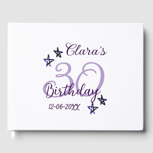 パープルグリッタースター30歳のレトロモダンビデオ ゲストブック (正面)