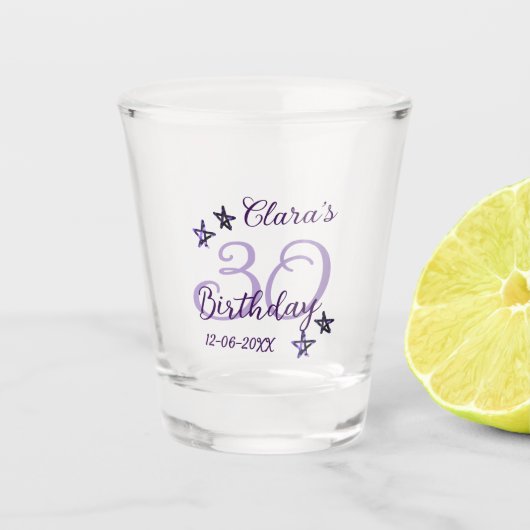 パープルグリッタースター30歳のレトロモダンビデオ ショットグラス (正面)