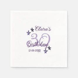 パープルグリッタースター30歳のレトロモダンビデオ スタンダードカクテルナプキン