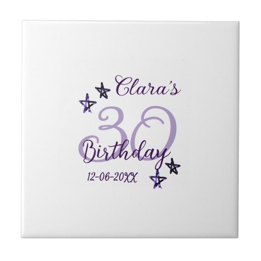 パープルグリッタースター30歳のレトロモダンビデオ タイル (正面)