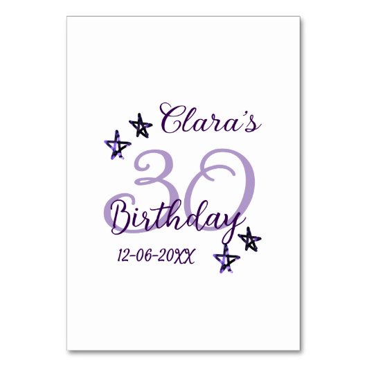 パープルグリッタースター30歳のレトロモダンビデオ テーブルナンバー (正面)